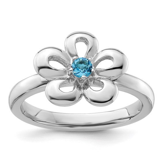 Sterling Silver Stackable Expressions Flower Ring with Blue Topaz