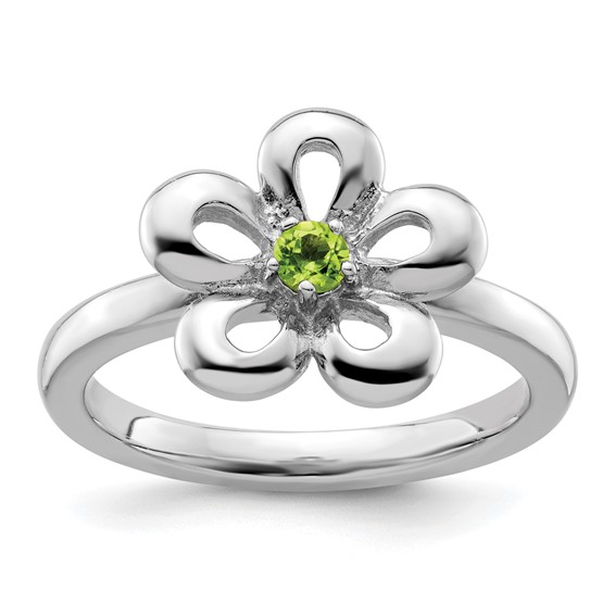 Sterling Silver Stackable Expressions Flower Ring with Peridot