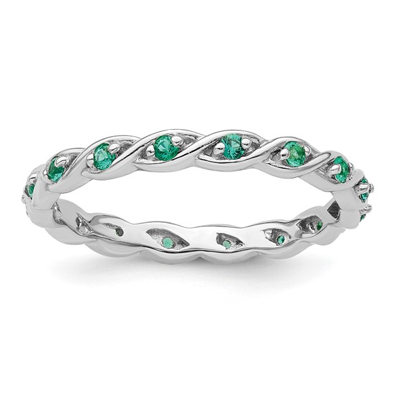 Sterling Silver 1/5 ct Created Emerald Eternity Ring
