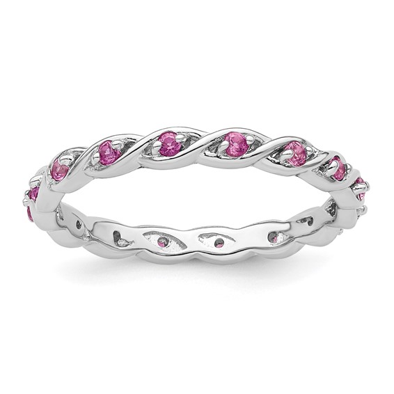 Sterling Silver 1/3 ct Created Pink Sapphire Eternity Ring