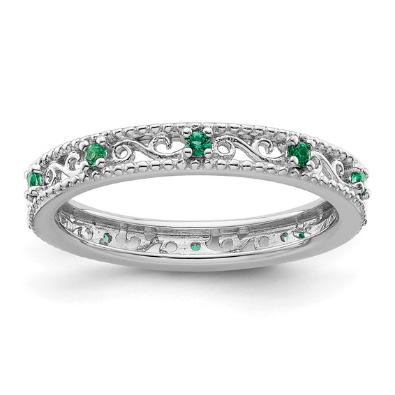 Sterling Silver 1/6 ct Created Emerald Eternity Ring