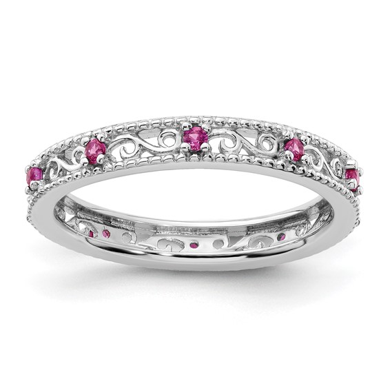 Sterling Silver 1/5 ct Created Ruby Eternity Ring