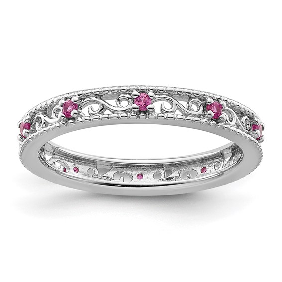 Sterling Silver 1/5 ct Created Pink Sapphire Eternity Ring