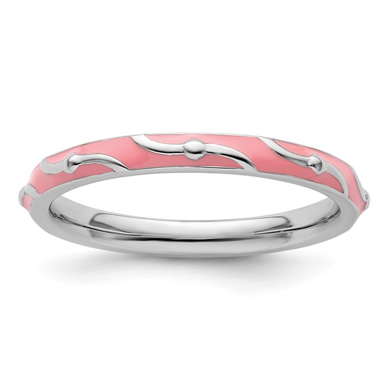 Sterling Silver Stackable Wavy Pink Enamel Ring 