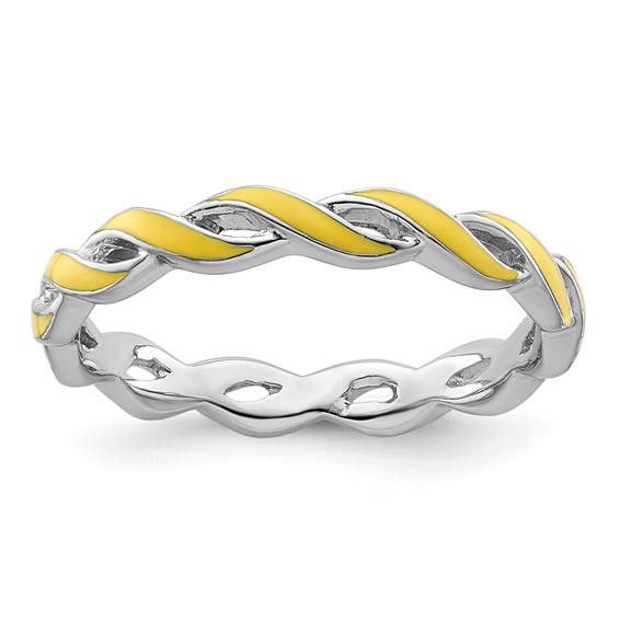 Sterling Silver Stackable Twist Yellow Enamel Ring