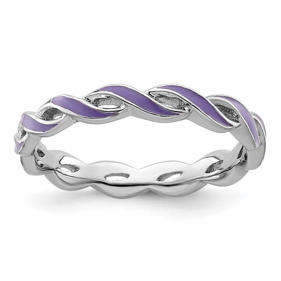 Sterling Silver Stackable Twist Purple Enamel Ring 