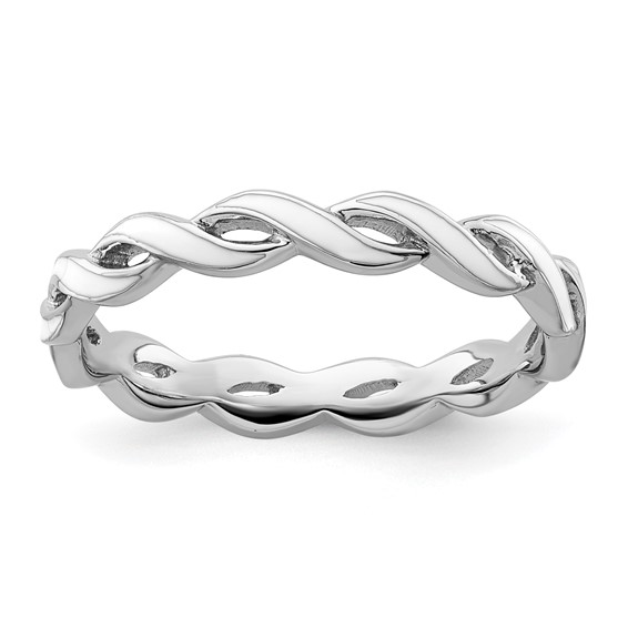 Sterling Silver Stackable Twist White Enamel Ring 
