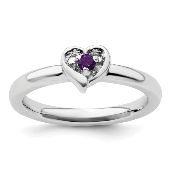 Sterling Silver Stackable Amethyst Heart Ring