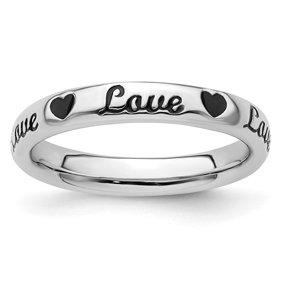 Sterling Silver Stackable Black Enamel Love Ring