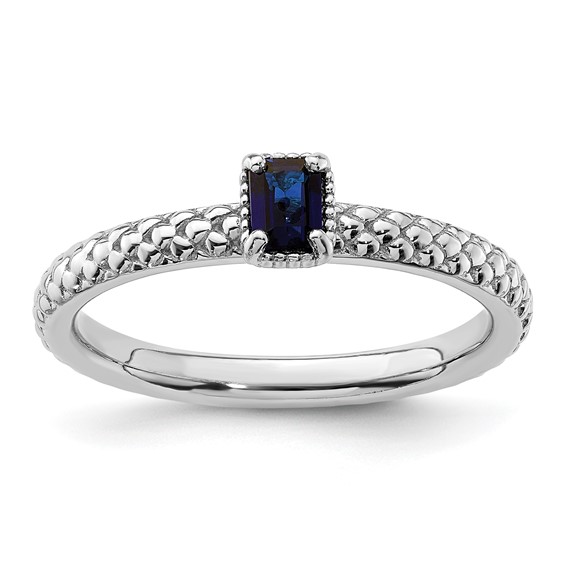 Sterling Silver 1/4 ct Created Sapphire Ring with Beaded Finish