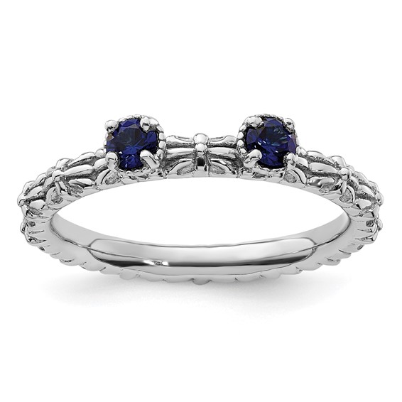 Sterling Silver 1/3 ct Created Sapphire Two Stone Ring