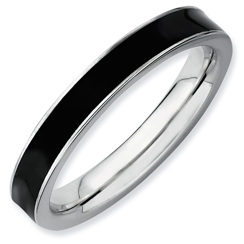 Sterling Silver Stackable Expressions Black Enamel 3.25mm Ring