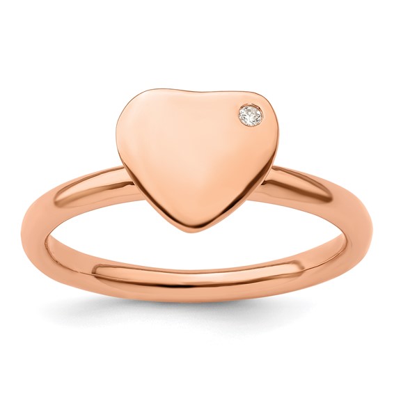 18kt Rose Gold Plated Sterling Silver Heart Ring with Diamond Accent