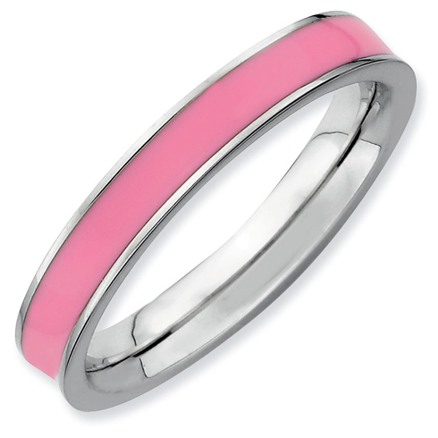 Sterling Silver Stackable Expressions Pink Enameled 3.25mm Ring