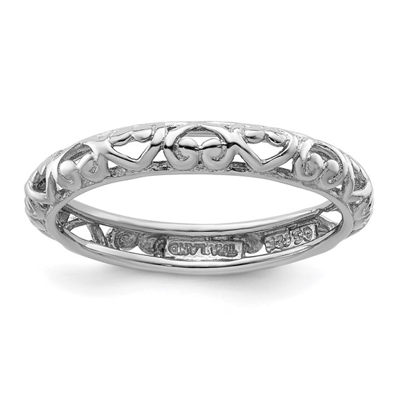 Sterling Silver Stackable Scroll Hearts Ring