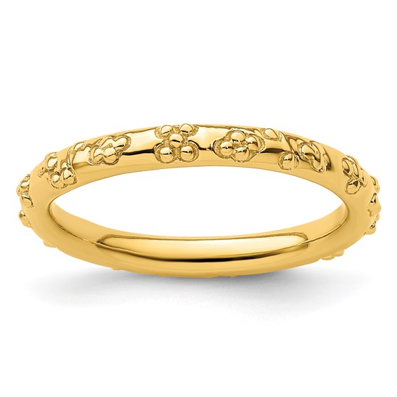 Sterling Silver Stackable Gold-plated Textured Flowers Ring