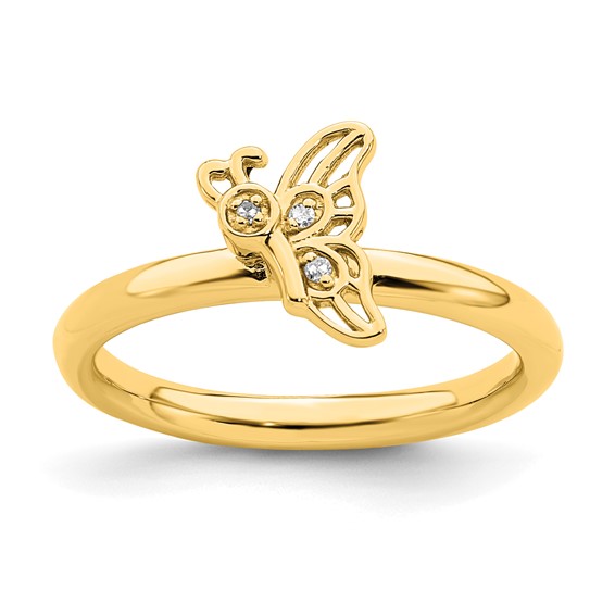 Sterling Silver Stackable Gold-plated Butterfly Diamond Ring