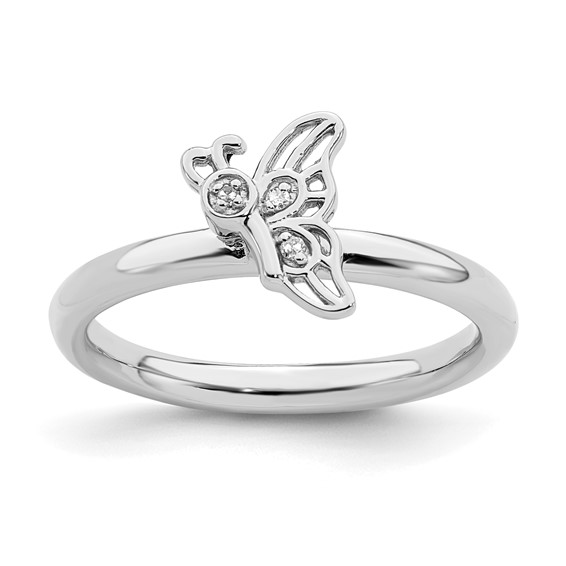Sterling Silver Stackable Rhodium Butterfly Diamond Ring