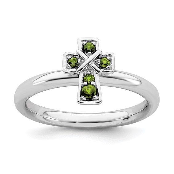 Sterling Silver Stackable Peridot Cross Ring