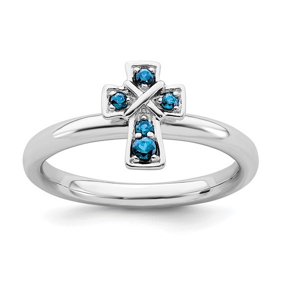 Sterling Silver Stackable Blue Topaz Cross Ring