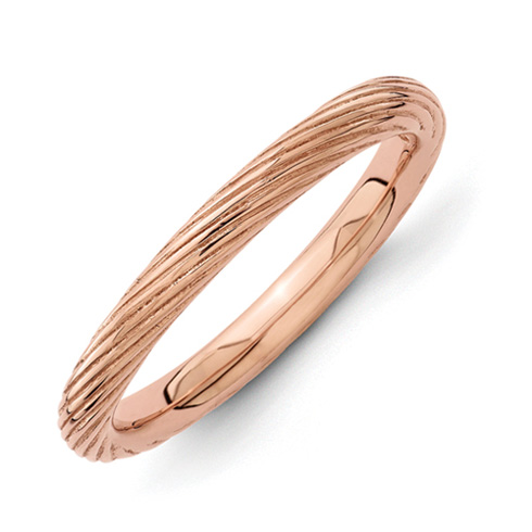 Sterling Silver Stackable Pink-plated Ring with Ridges