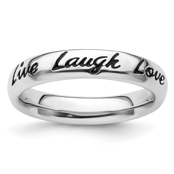 Sterling Silver Stackable Enamel Live Laugh Love Ring