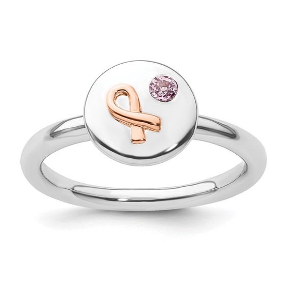 Sterling Silver & 14kt Gold Rose Ribbon and Pink Sapphire Ring