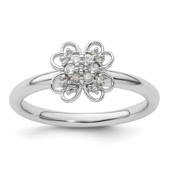 Sterling Silver & 14k Gold-plated Stackable Diamond Flower Ring  