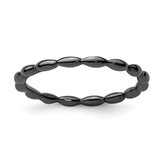 Black-plated Sterling Silver Stackable 1.5mm Rice Bead Ring