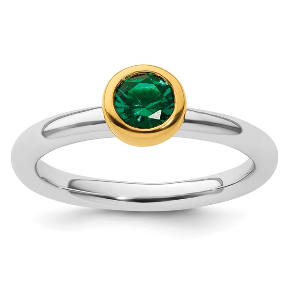 Gold-plated Sterling Silver Stackable 1/2 ct Created Emerald Ring