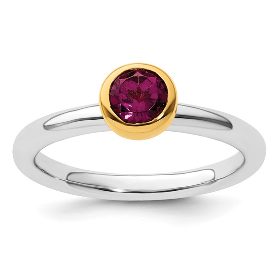 Sterling Silver Stackable Gold-plated 3/5 ct Rhodolite Garnet Ring