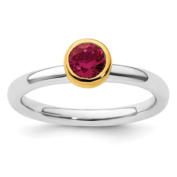 Sterling Silver Stackable Gold-plated 1/2 ct Created Ruby Ring