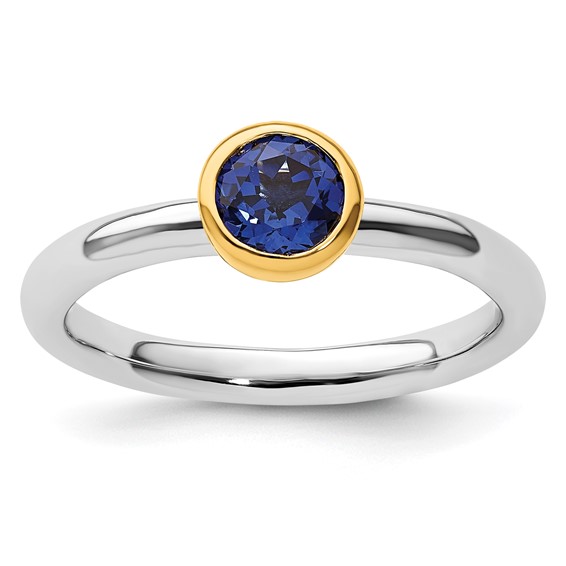 Sterling Silver Stackable Expressions Gold-plated Bezel Blue Sapphire Ring