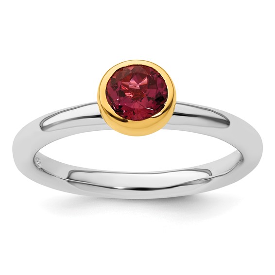 Sterling Silver Stackable Expressions Gold-plated Pink Tourmaline Ring