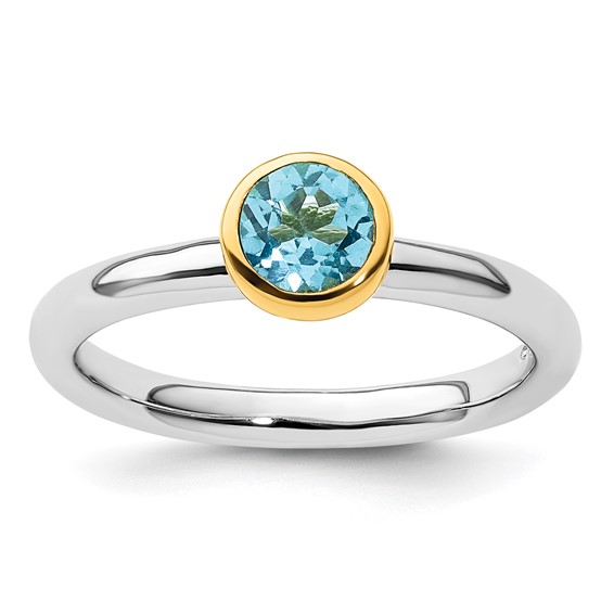 Sterling Silver Stackable Gold-plated 1/2 ct Blue Topaz Ring