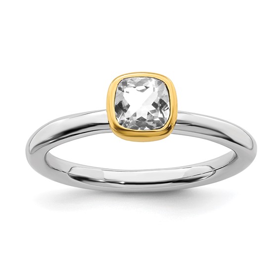 Sterling Silver Stackable Square Gold-plated White Topaz Ring