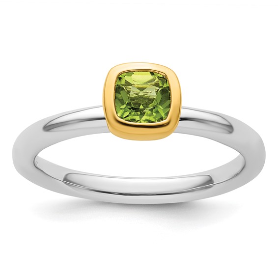 Sterling Silver Stackable Square Gold-plated Peridot Ring