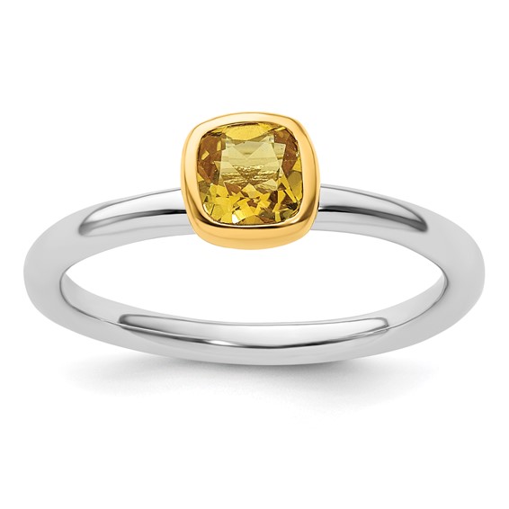 Sterling Silver Stackable Square Gold-plated Citrine Ring