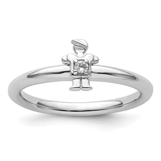Sterling Silver Stackable Expressions White Topaz Boy Ring