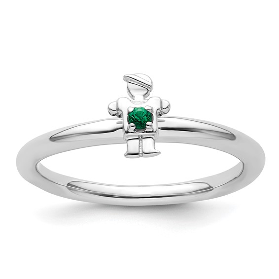 Sterling Silver Stackable Expressions Created Emerald Boy Ring