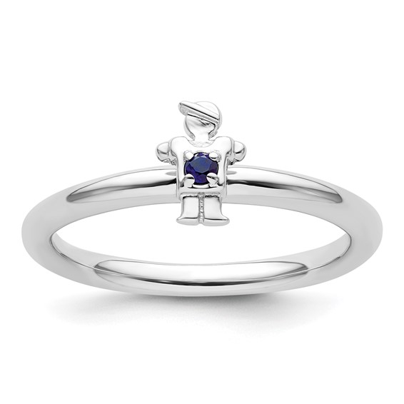 Sterling Silver Stackable Expressions Created Sapphire Boy Ring