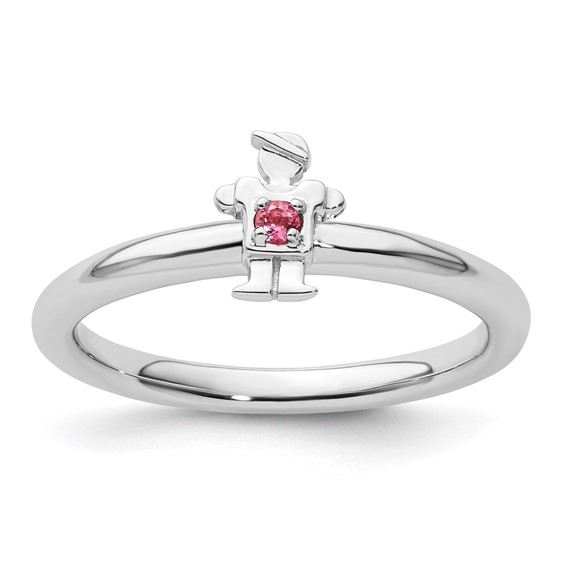 Sterling Silver Stackable Expressions Pink Tourmaline Boy Ring