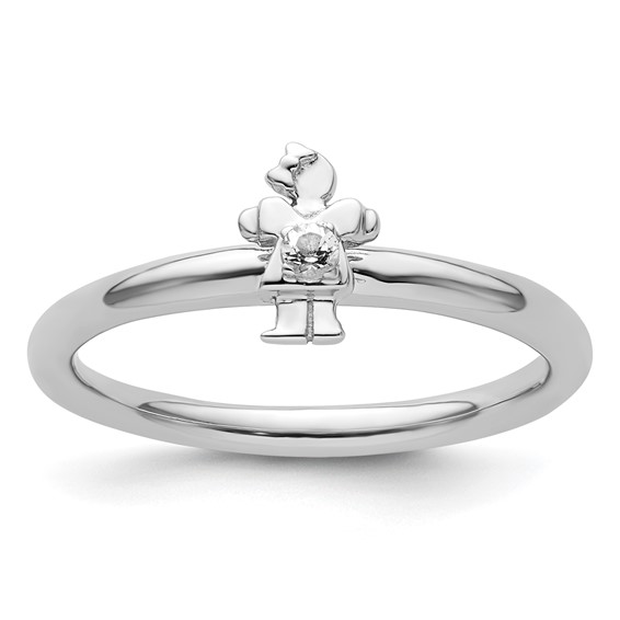 Sterling Silver Stackable Expressions White Topaz Girl Ring