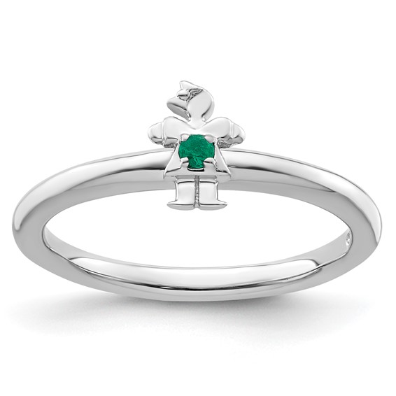 Sterling Silver Stackable Expressions Created Emerald Girl Ring