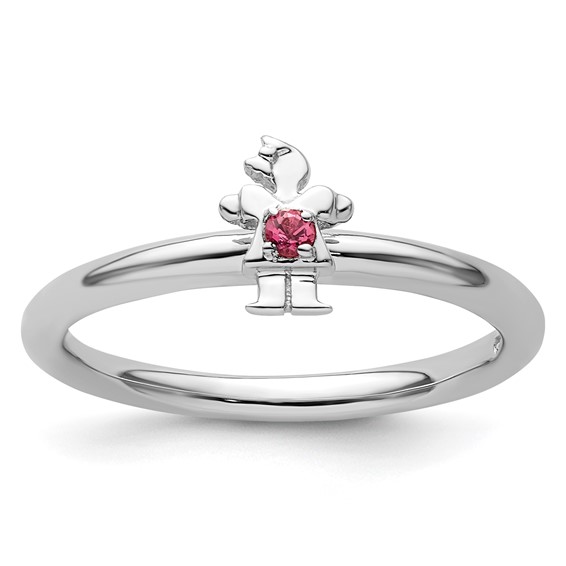 Sterling Silver Stackable Expressions Pink Tourmaline Girl Ring