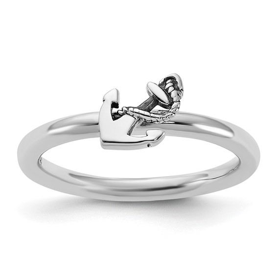 Sterling Silver Stackable Expressions Antiqued Anchor Ring
