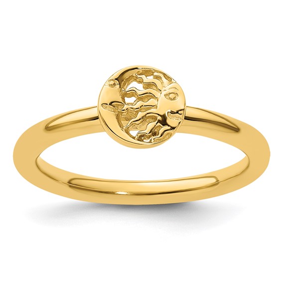 Sterling Silver Stackable Expressions Yellow-plated Sun Moon Ring