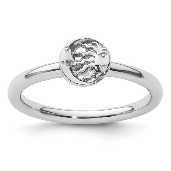 Sterling Silver Stackable Expressions Rhodium Sun Moon Ring