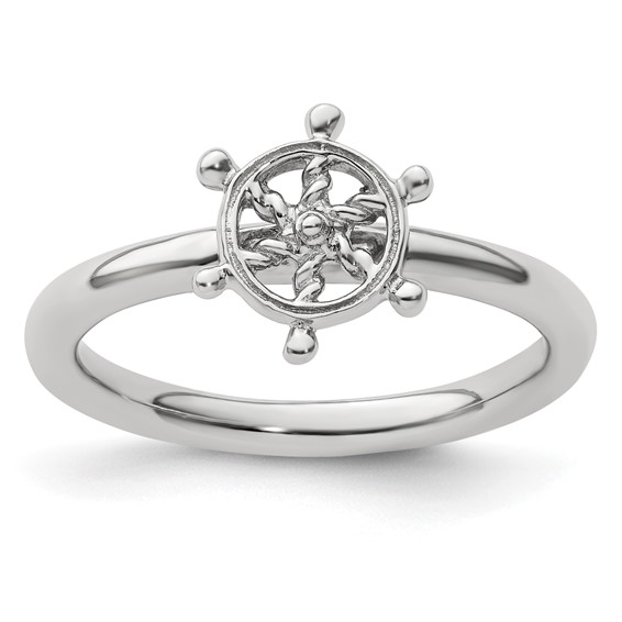 Sterling Silver Stackable Expressions Rhodium Ship's Wheel Ring