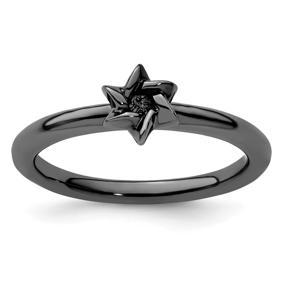 Sterling Silver Stackable Expressions Black-plated Star of David Ring